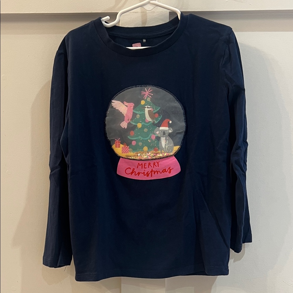 Cotton On Kids Navy Snow Globe Merry Christmas Long Sleeve Tshirt Size 7